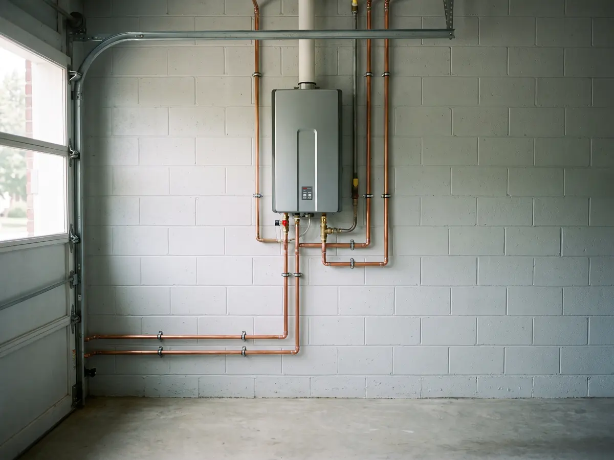 New water heater installed in a garage