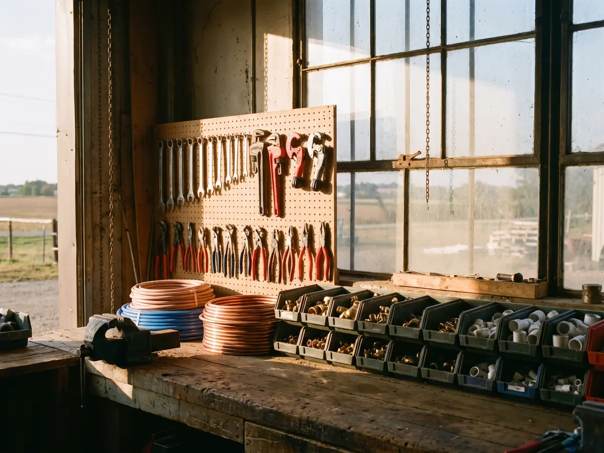 Tidy workshop bench with tools